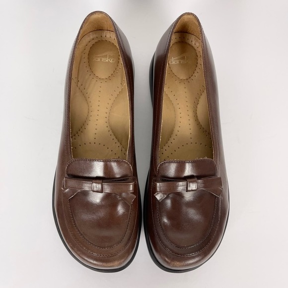 Dankso Danielle Womens EU 40 US 9.5 Brown Leather Loafers Bow Slip On Round Toe - Picture 4 of 10